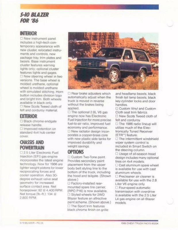 1986 Chevrolet Truck Facts Brochure Page 107